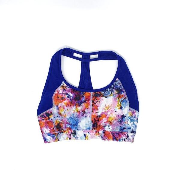 Athleta Watercolor Graphic Bright Color T Back Sports Bra Women's XXS - Picture 1 of 6